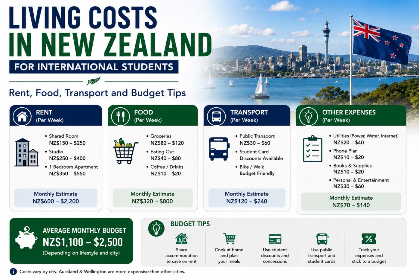Living Costs in New Zealand for International Students: Rent, Food, Transport and Budget Tips